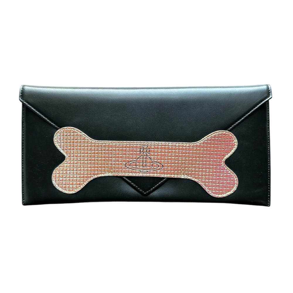 Vivienne Westwood Black Iridescent Dino Bone Envelop Clutch